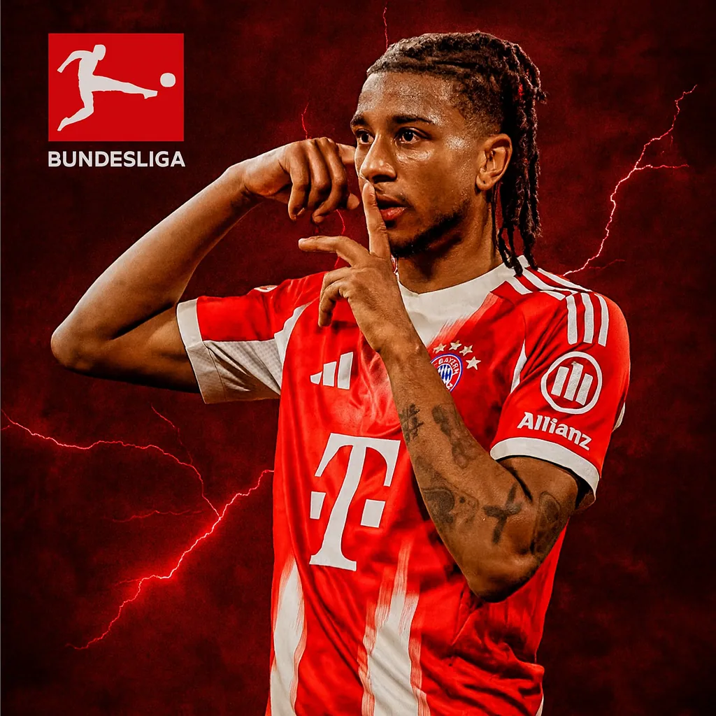 Joueur en maillot domicile du Bayern Munich devant le logo de la Bundesliga – maillots de Bundesliga