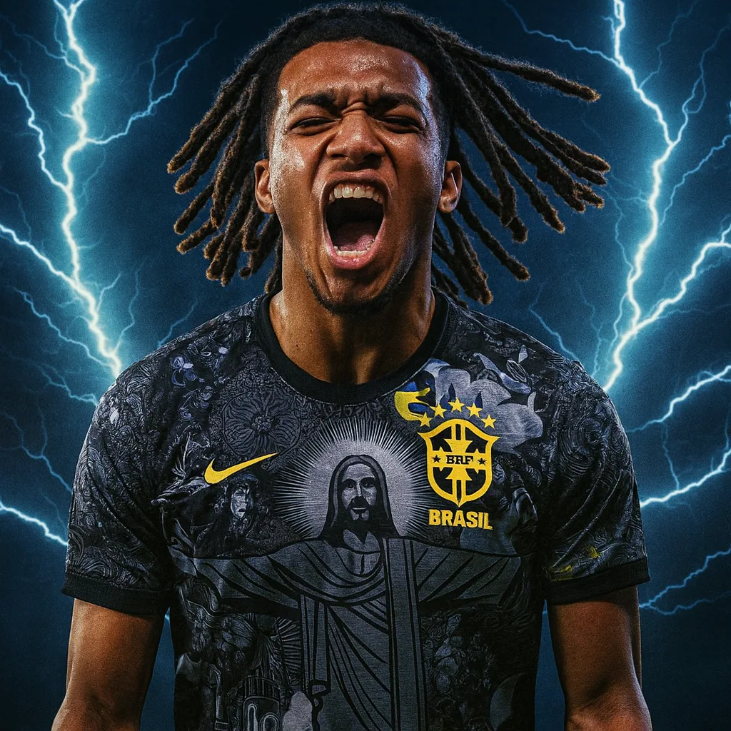 Joueur en maillot concept noir du Brésil sur fond d'éclairs – les meilleurs concepts