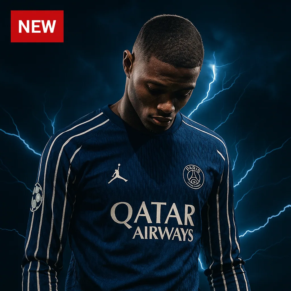Joueur en maillot manches longues bleu marine du PSG – nouvelles sorties